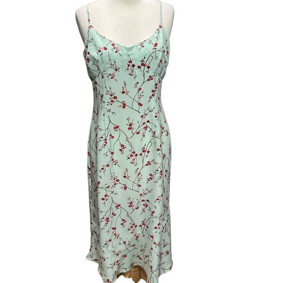 Express Y2K Slip Dress 7/8 Mint Green Red Cherry Blossom Floral Fairy Cottage - Picture 1 of 12